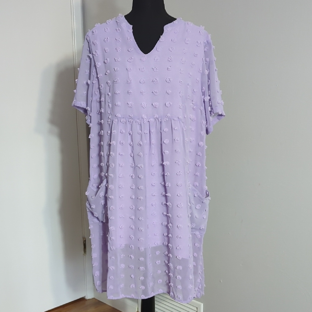 Casual Purple Midi Dress with V-Neck and Short Sleeves XL